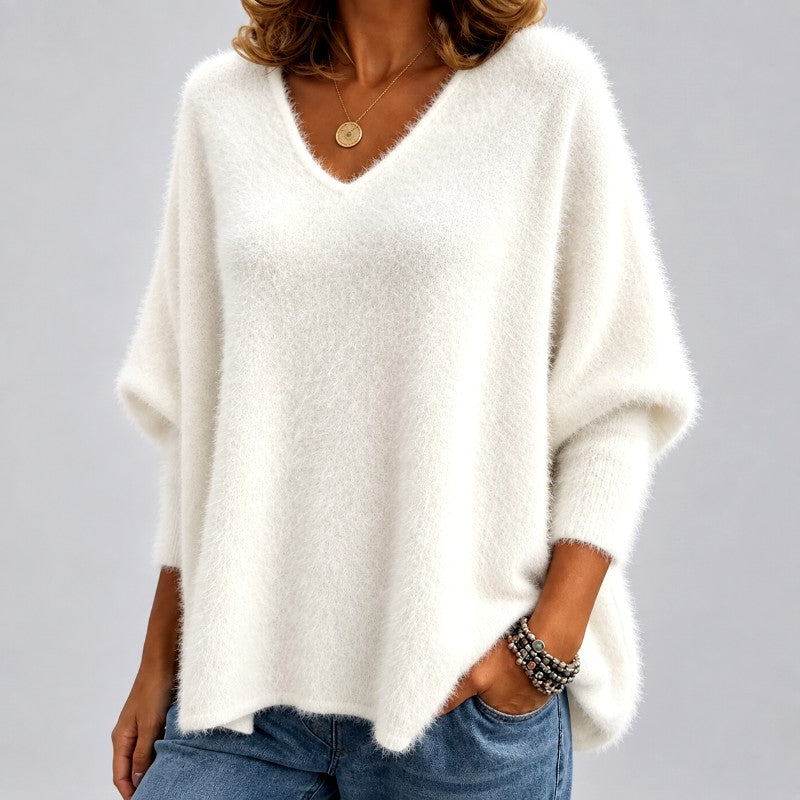 Women's Cozy Oversized Fuzzy V-Neck Sweater