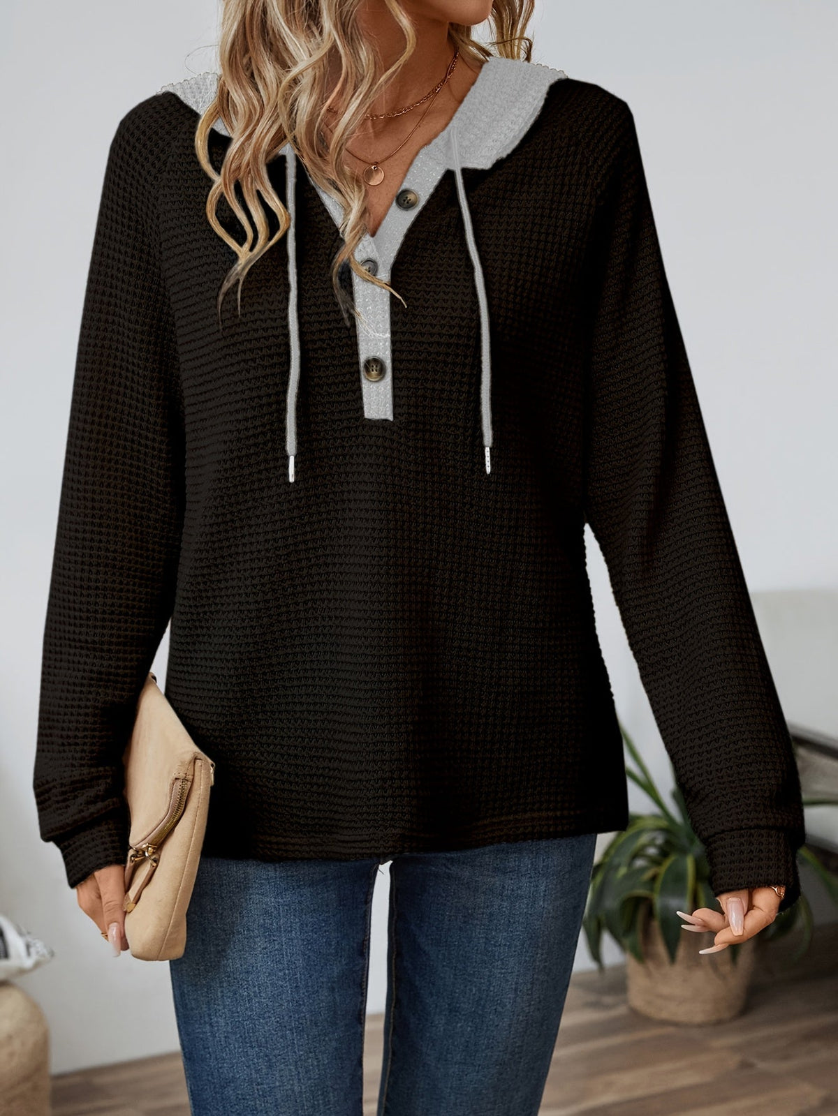 Women's Cozy Waffle-Knit Hoodie