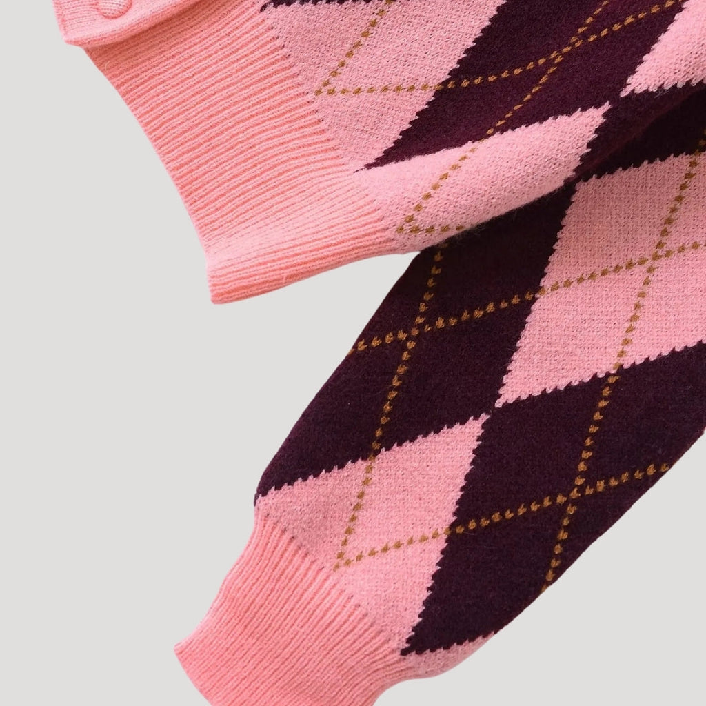 Women's Cropped Argyle Knit Sweater Cardigan