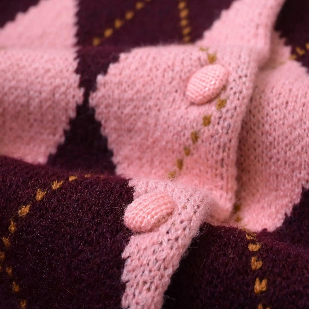 Women's Cropped Argyle Knit Sweater Cardigan