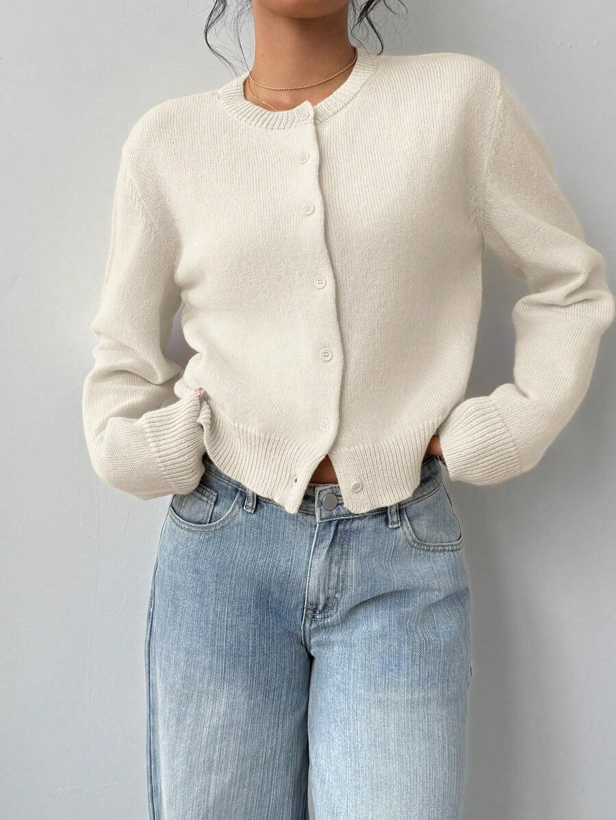 Women's Cropped Button-Front Knit Cardigan