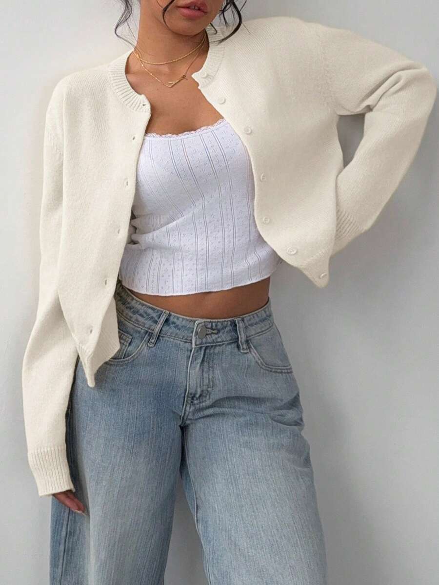 Women's Cropped Button-Front Knit Cardigan