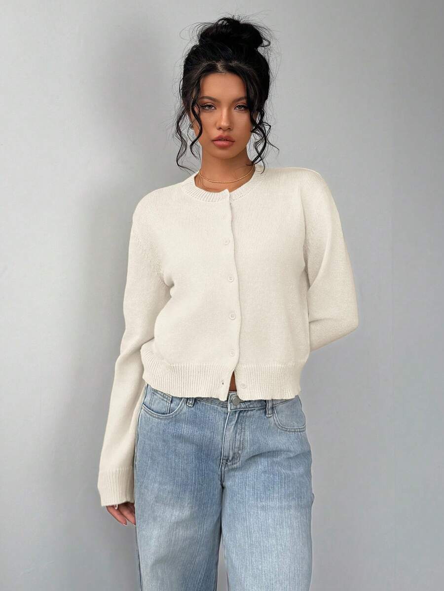 Women's Cropped Button-Front Knit Cardigan