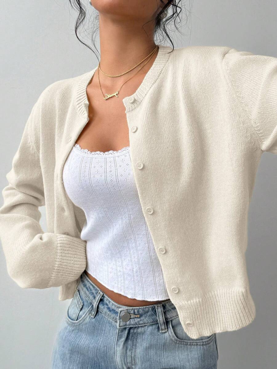 Women's Cropped Button-Front Knit Cardigan