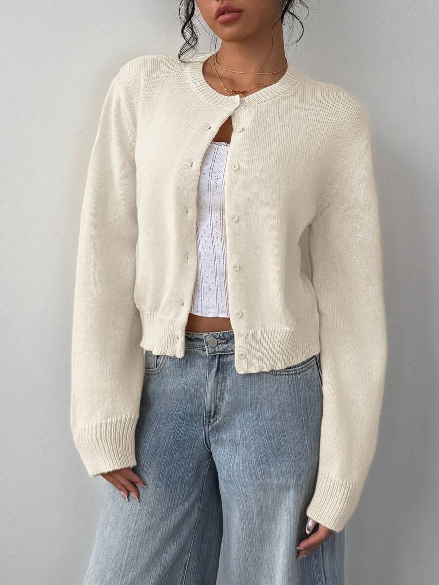 Women's Cropped Button-Front Knit Cardigan