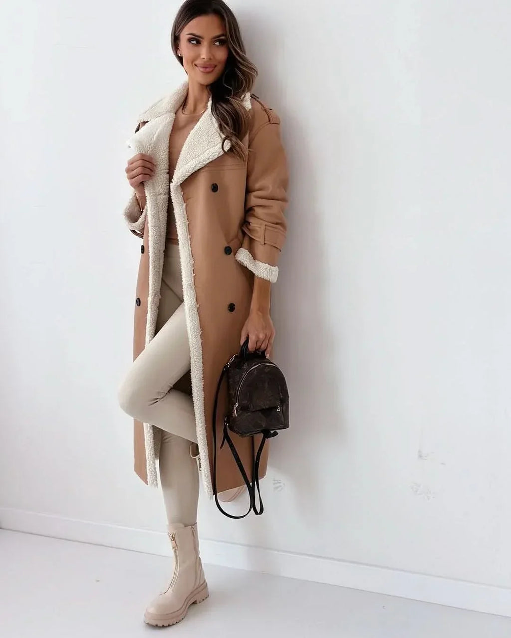 Women's Double Breasted Belted Long Sleeve Trench Coat