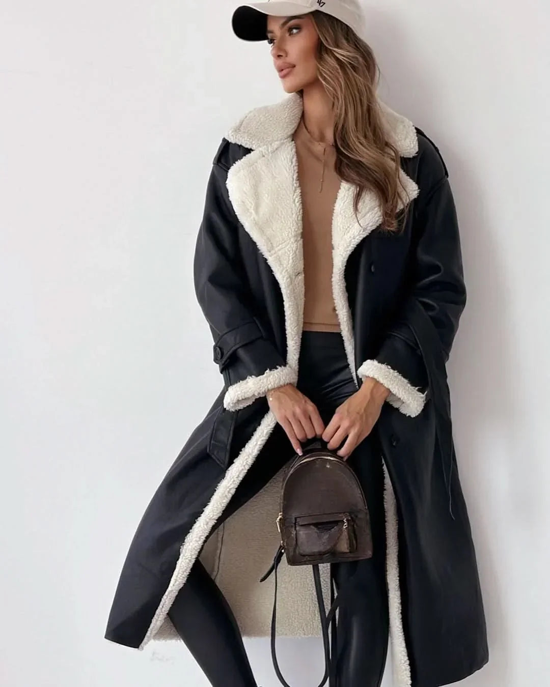 Women's Double Breasted Belted Long Sleeve Trench Coat