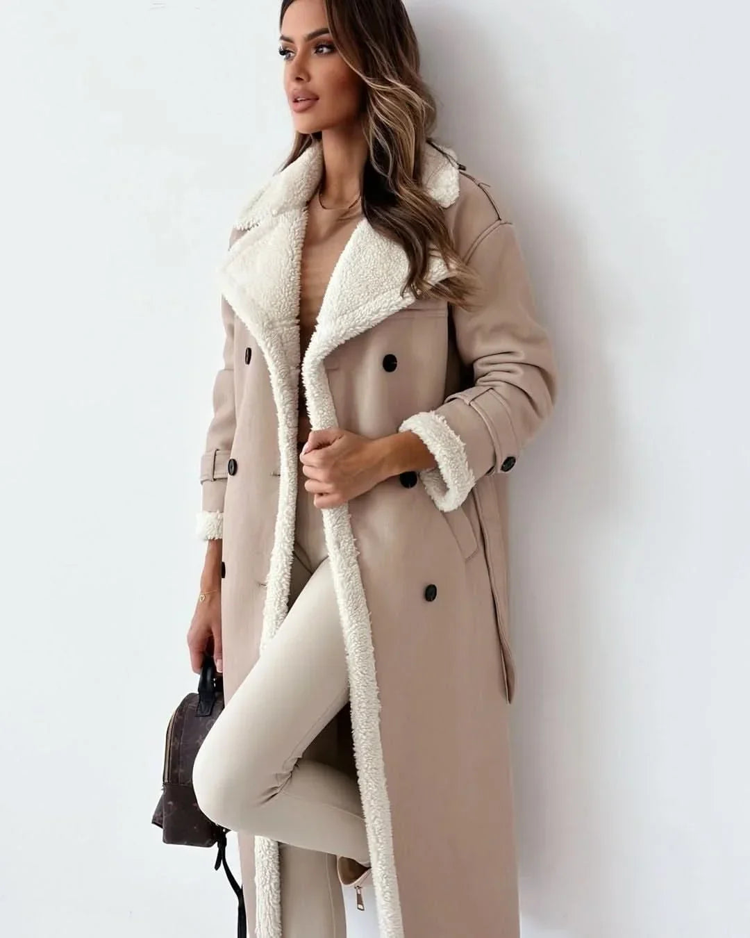 Women's Double Breasted Belted Long Sleeve Trench Coat