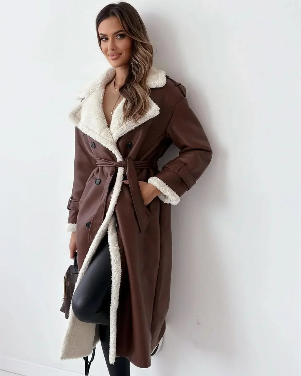 Women's Double Breasted Belted Long Sleeve Trench Coat