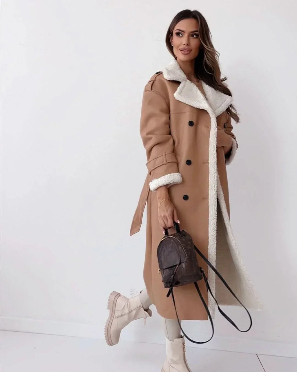 Women's Double Breasted Belted Long Sleeve Trench Coat