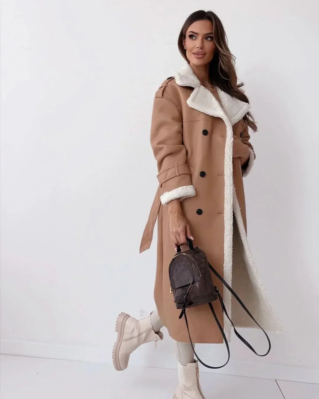 Women's Double Breasted Belted Long Sleeve Trench Coat