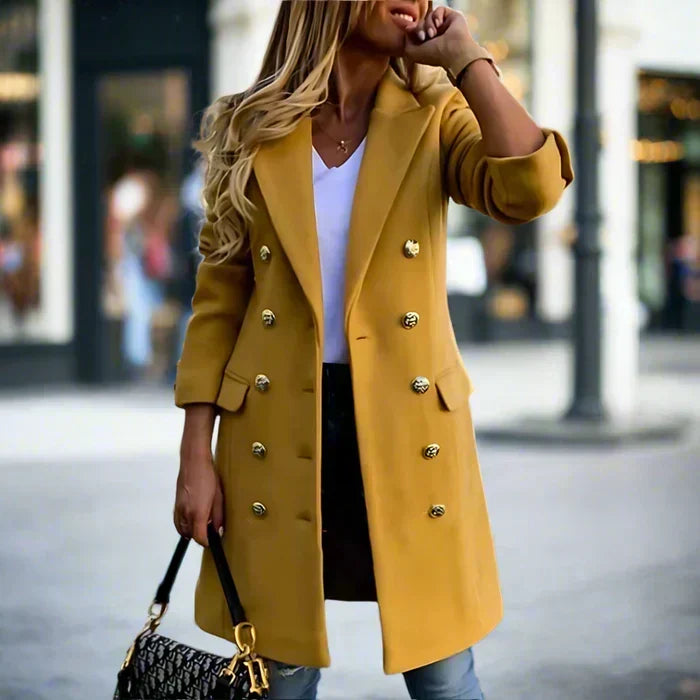 Women's Double-Breasted Blazer Coat with Silver Buttons