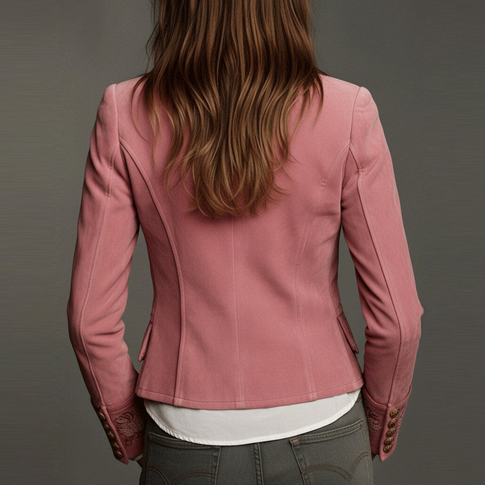 Women's Double-Breasted Embroidered Suede Jacket
