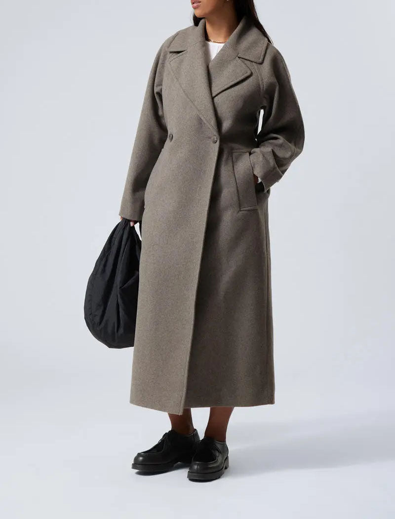 Women's Double-Breasted Wool Coat with Notch Lapel