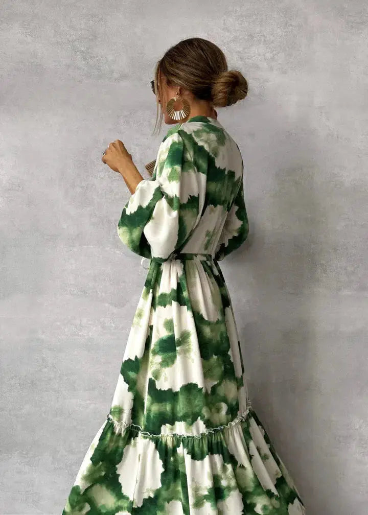 Women's Elegant White V-Neck Maxi Dress – Flowing Design