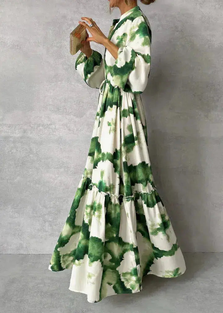Women's Elegant White V-Neck Maxi Dress – Flowing Design