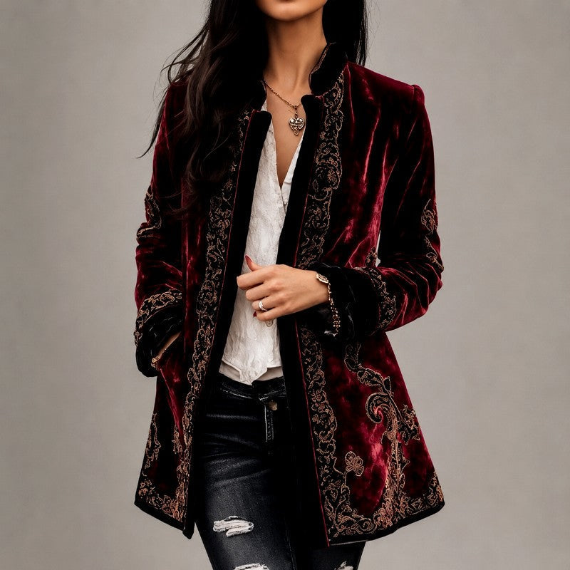 Women's Embroidered Velvet Evening Blazer