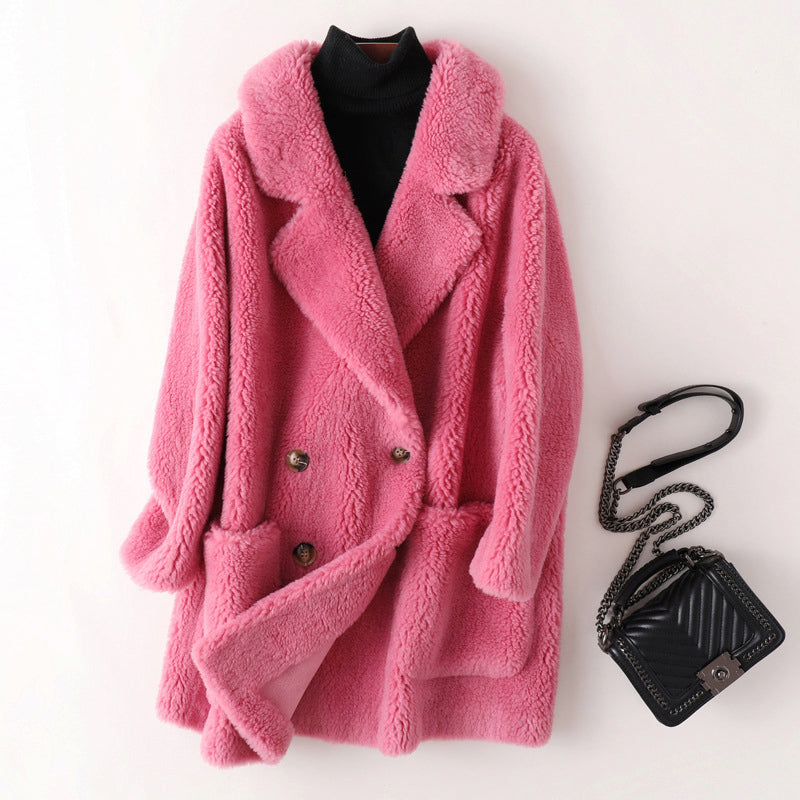 Women's Faux Shearling Double-Breasted Outerwear Coat