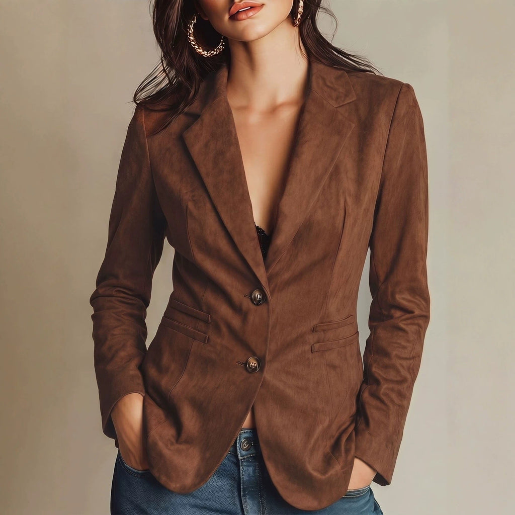 Women's Faux Suede Notched Lapel Tailored Blazer