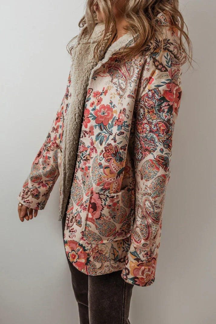 Women's Floral Paisley Blazer with Cozy Sherpa Lining