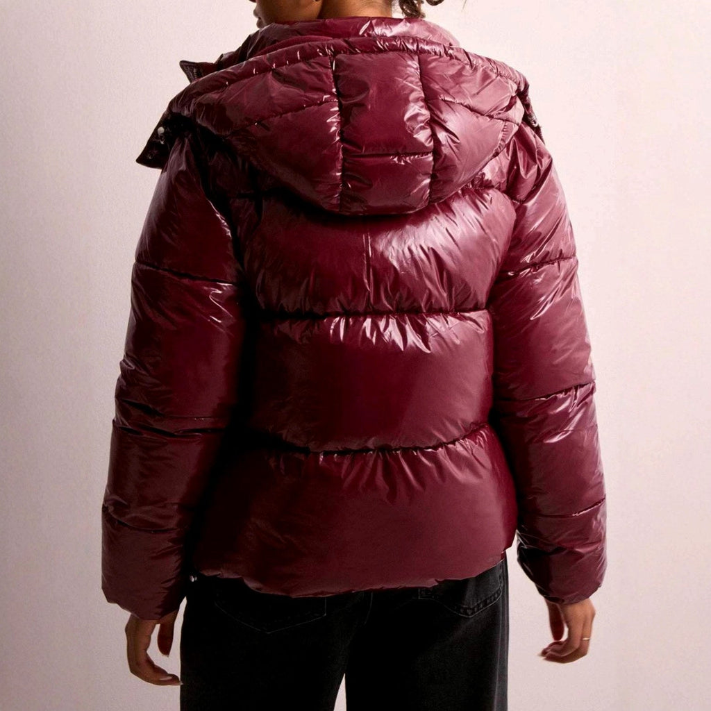 Women's Glossy Hooded Zip-Up Puffer Jacket