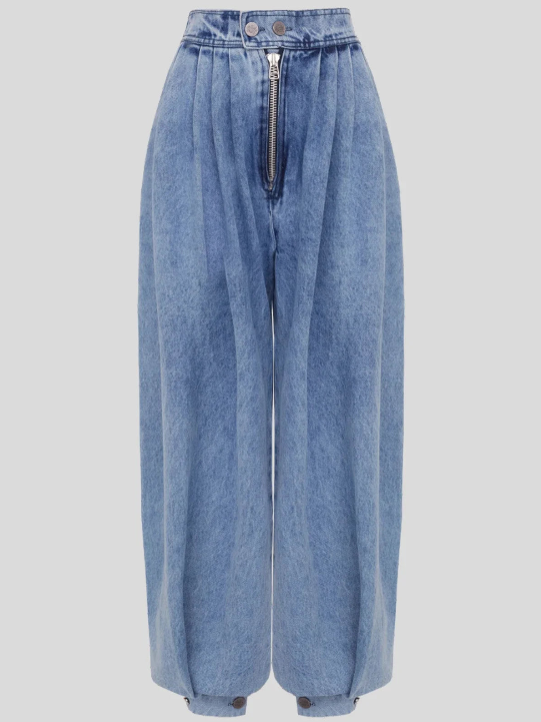 Women's High Waist Balloon Jeans with Pleated Front and Button Cuffs