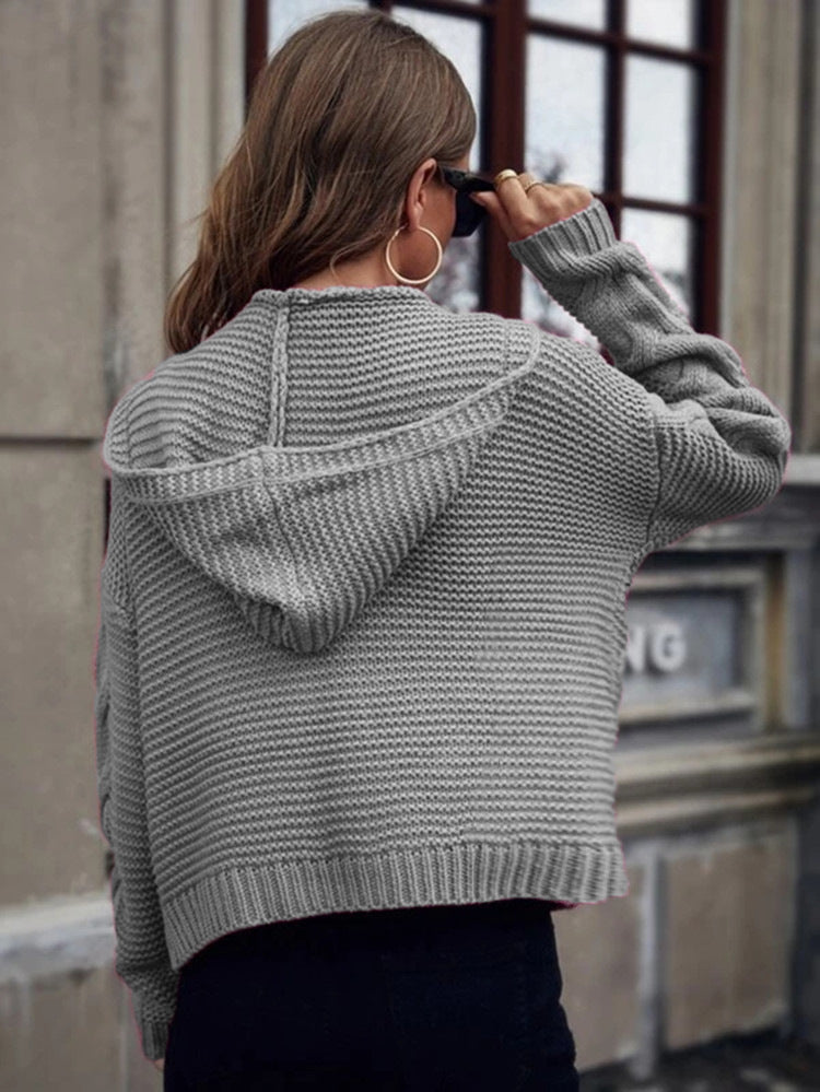 Women's Hooded Cable Knit Cardigan Sweater