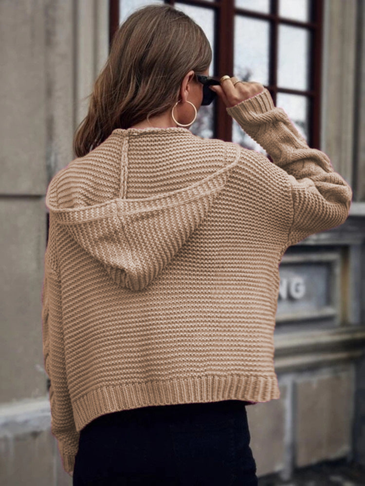 Women's Hooded Cable Knit Cardigan Sweater