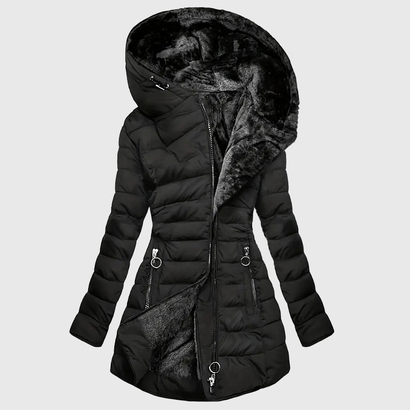 Women's Hooded Puffer Coat with Faux Fur Lining