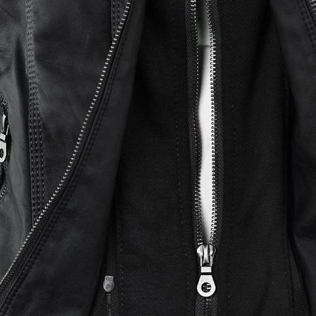 Women's Hooded Zip Front Leather Moto Jacket