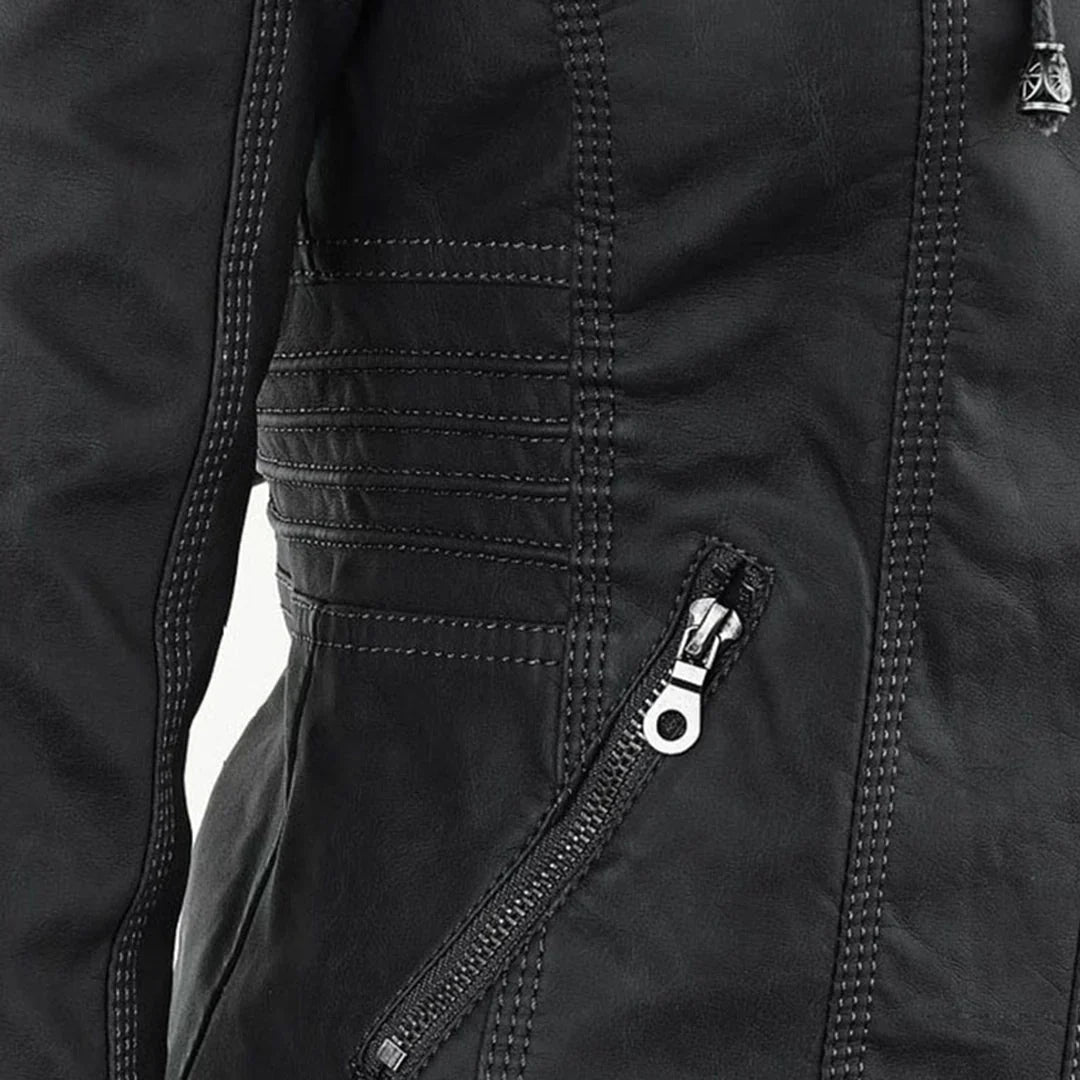 Women's Hooded Zip Front Leather Moto Jacket