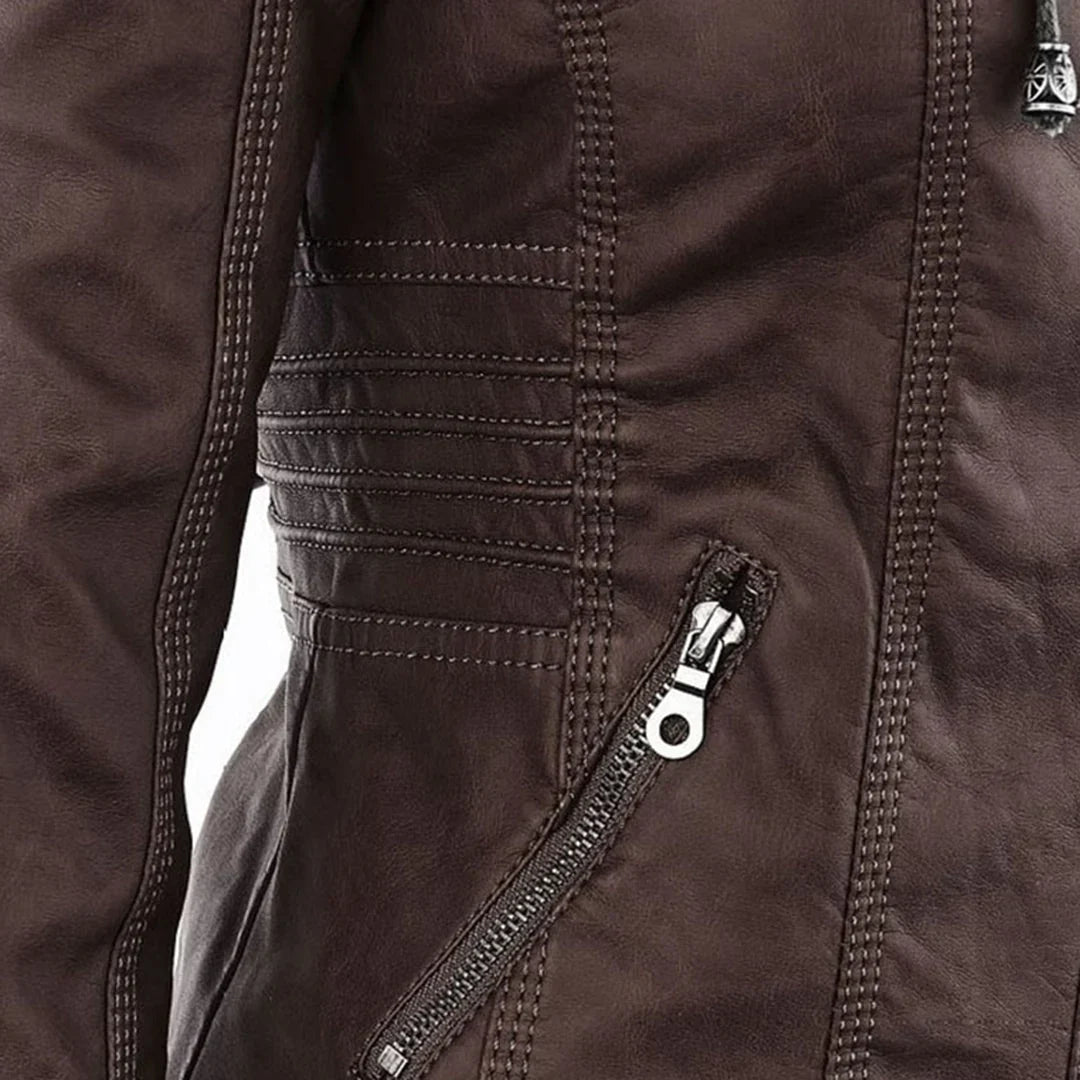 Women's Hooded Zip Front Leather Moto Jacket