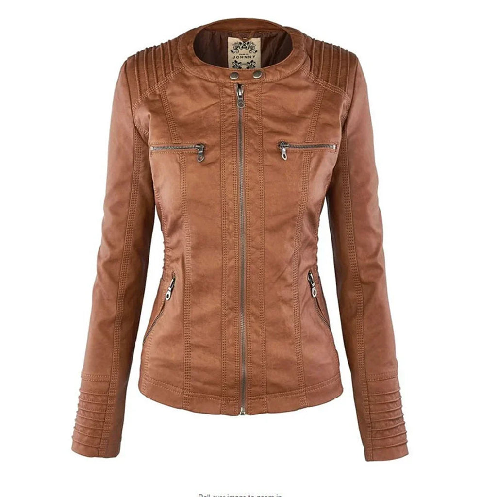 Women's Hooded Zip Front Leather Moto Jacket