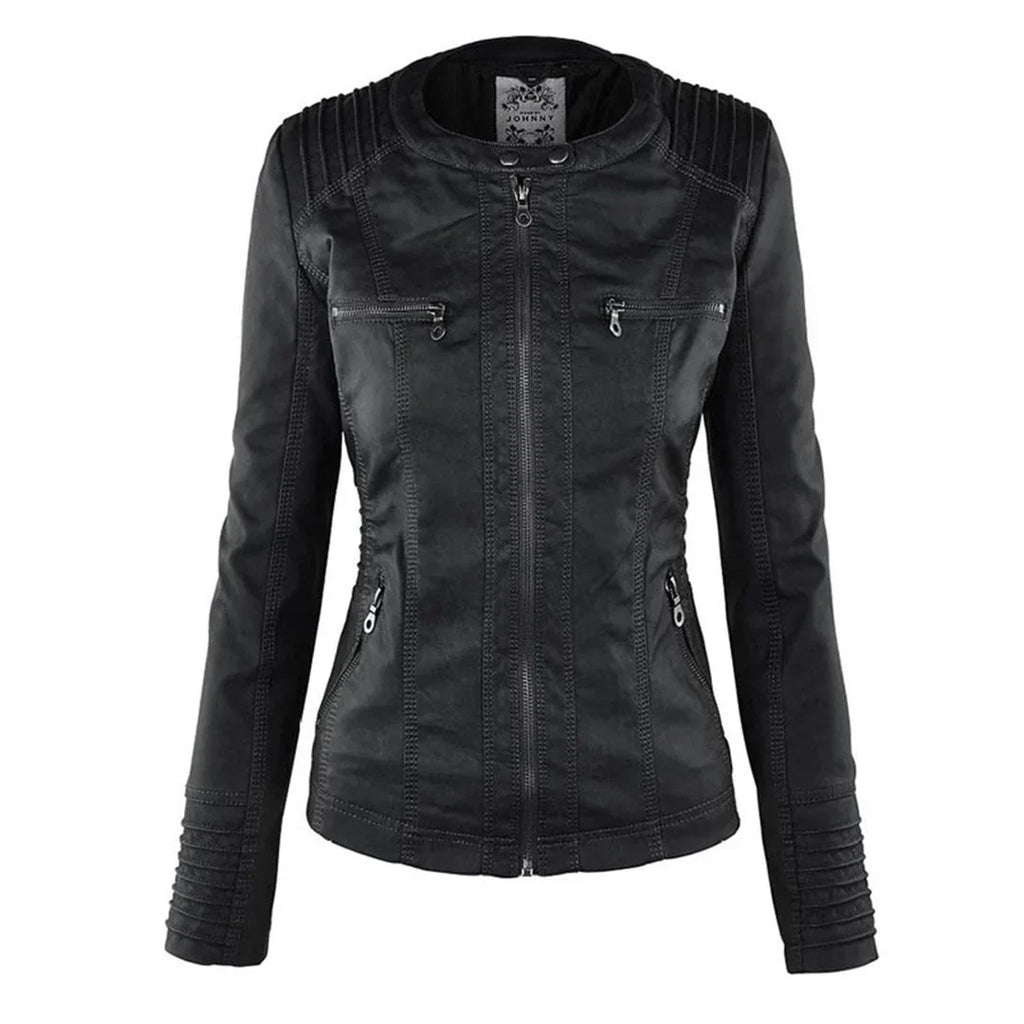 Women's Hooded Zip Front Leather Moto Jacket