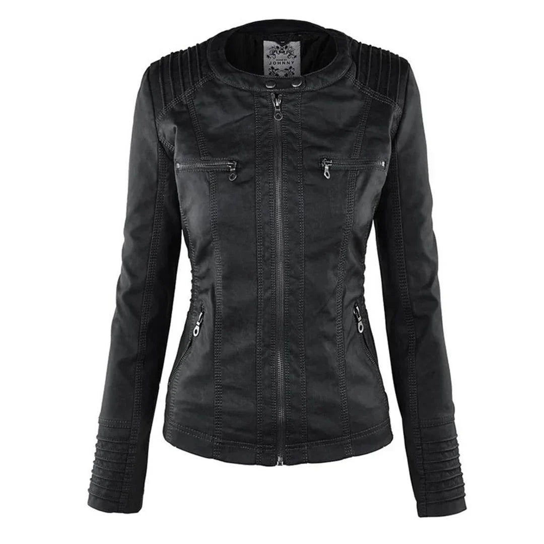 Women's Hooded Zip Front Leather Moto Jacket