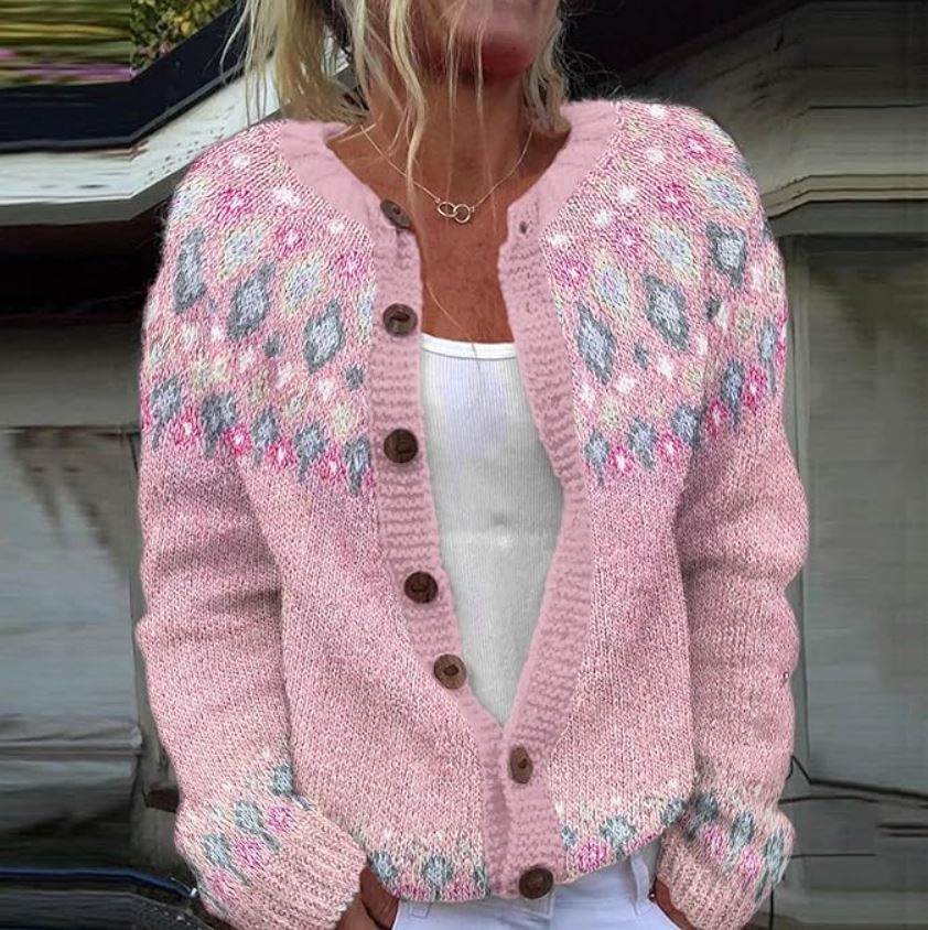 Women's Jacquard Cardigan with Button Front Closure