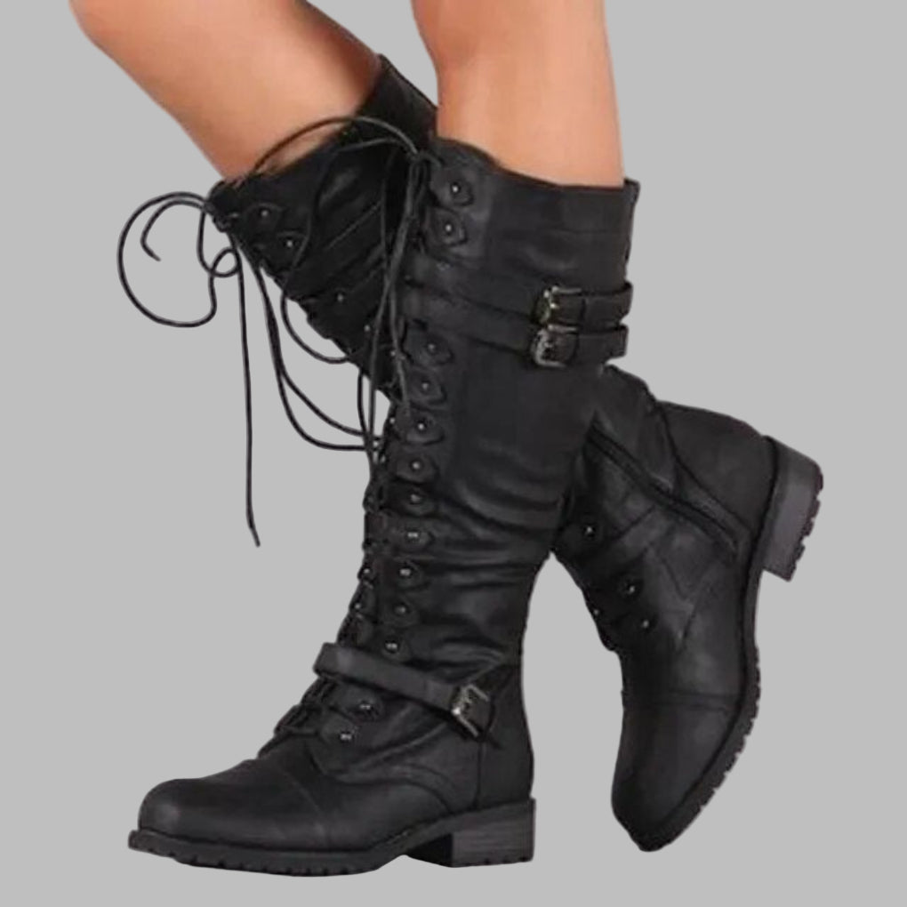 Women's Lace-Up Combat Boots with Buckle Detail
