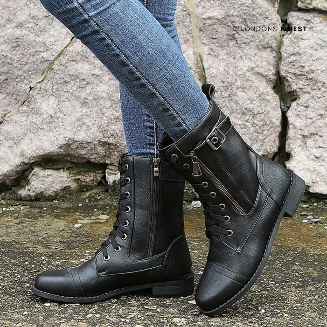 Women's Lace-Up Combat Boots with Side Zip