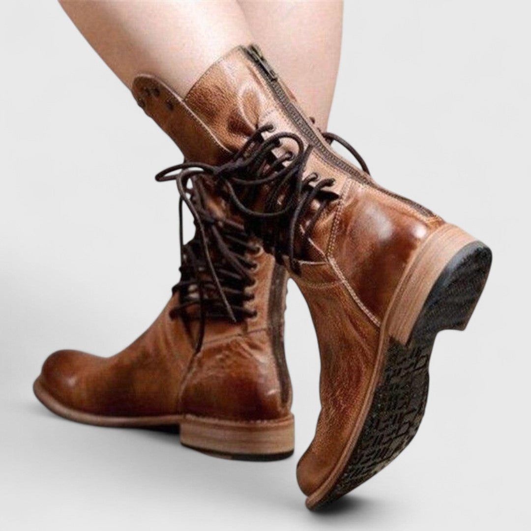 Women's Lace-Up Mid-Calf Boots with Studs