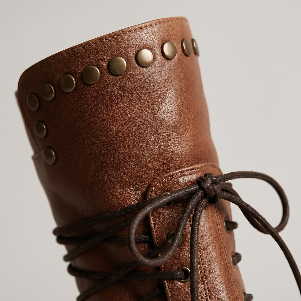 Women's Lace-Up Mid-Calf Boots with Studs