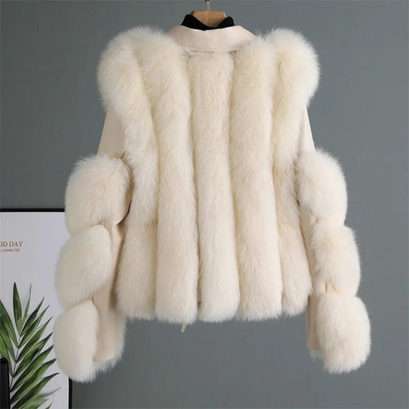 Women's Leather Jacket with Faux Fur Trim