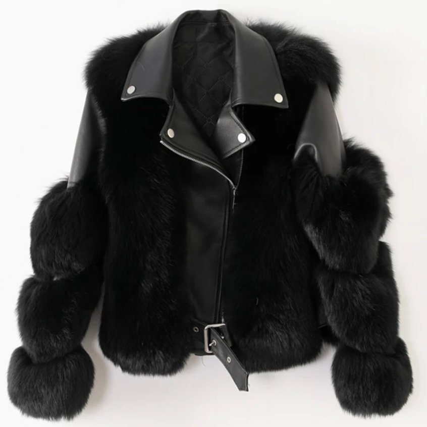 Women's Leather Jacket with Faux Fur Trim