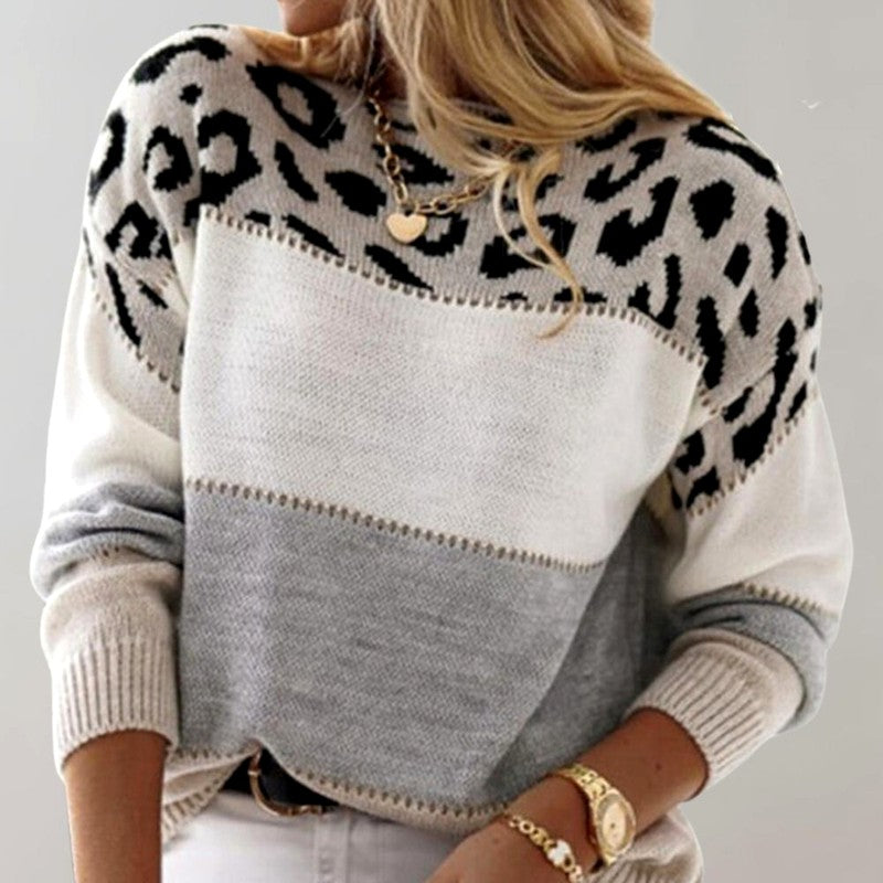 Women's Leopard Print Colorblock Sweater