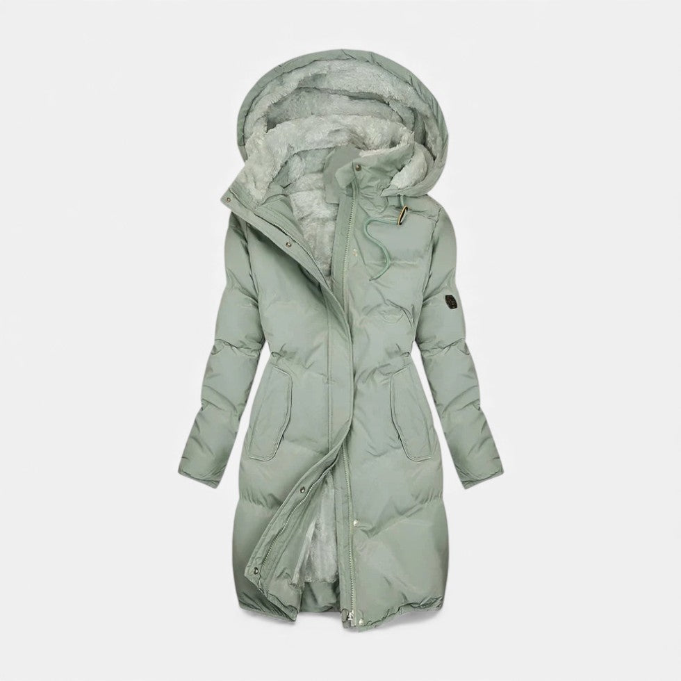 Women's Long Puffer Coat with Faux Fur Hood