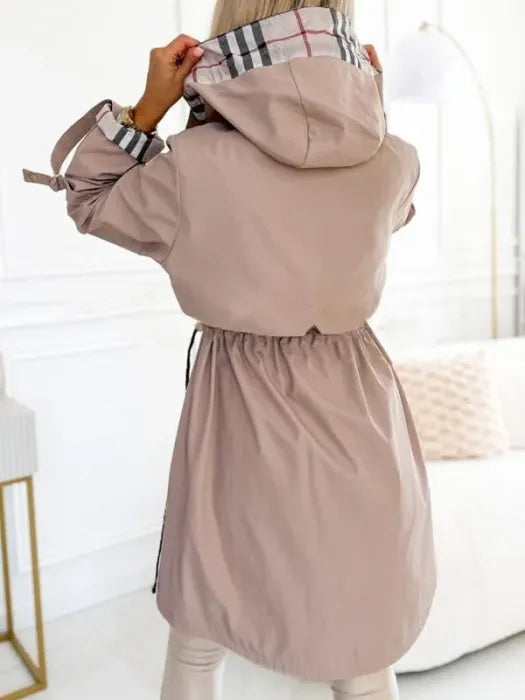 Women's Longline Hooded Winter Coat with Zip-Up Closure
