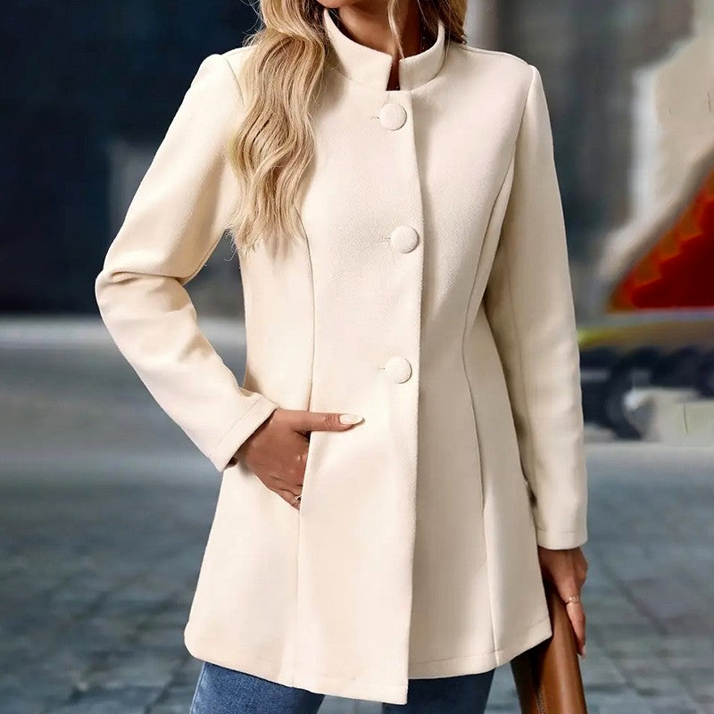 Women's Mandarin Collar Button-Front Winter Coat
