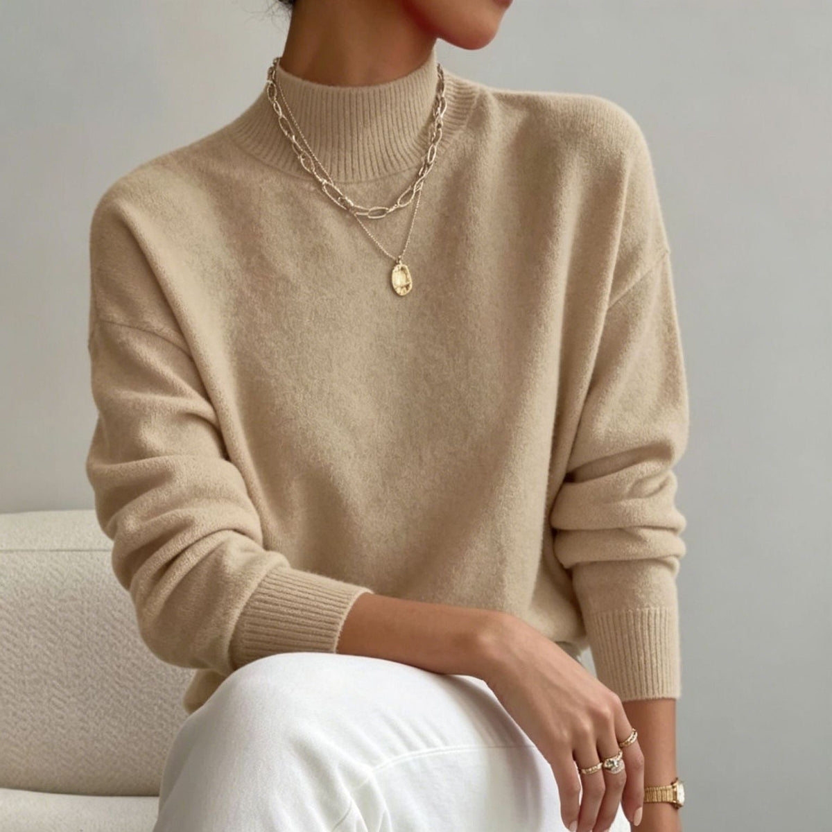Women's Mock Neck Relaxed Knit Sweater