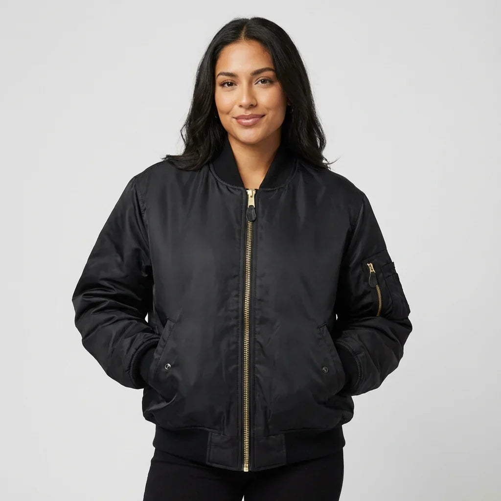 Women's Nylon Zip Pocket MA-1 Bomber Starter Jacket