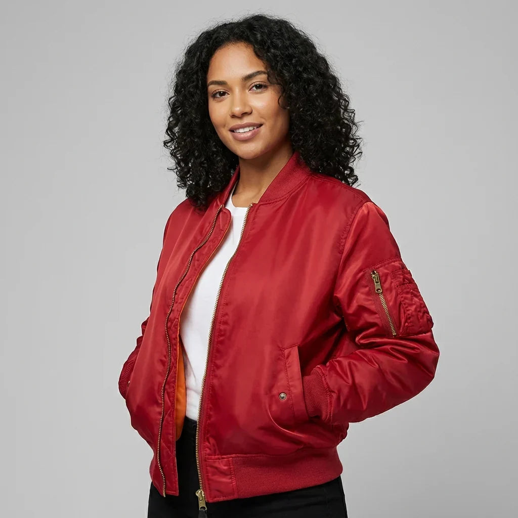 Women's Nylon Zip Pocket MA-1 Bomber Starter Jacket