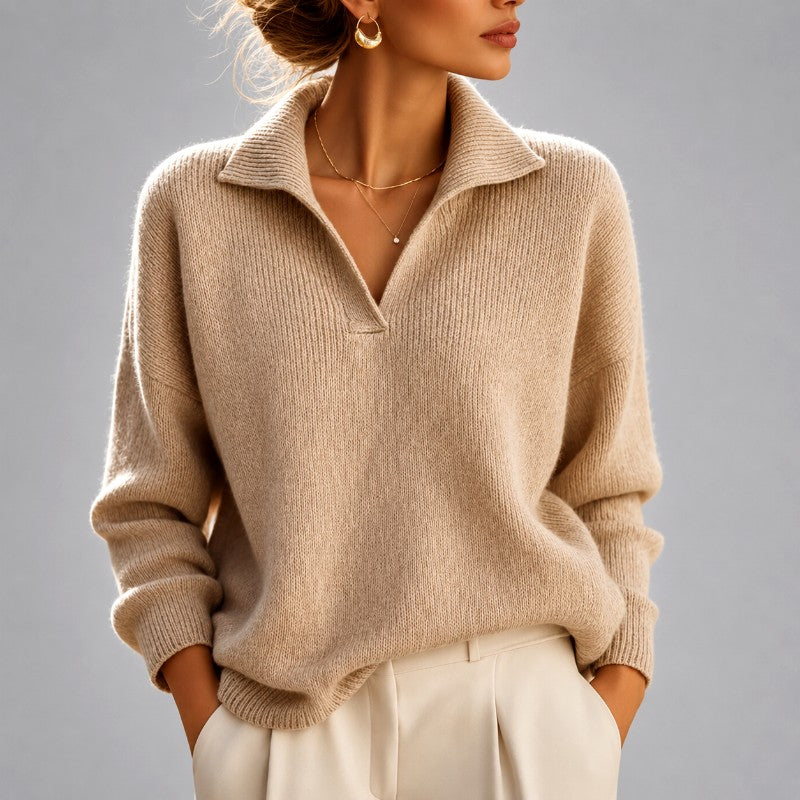 Women's Open Collar V-Neck Knit Sweater